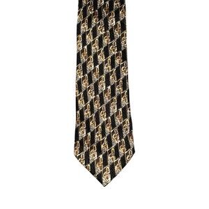 Vintage Ermenegildo Zegna Tie Silk Chain Link Gold Checkerboard Pattern New Mens